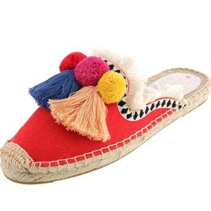 Spring Summer Tassel and Fluffy Ball Canvas Slides